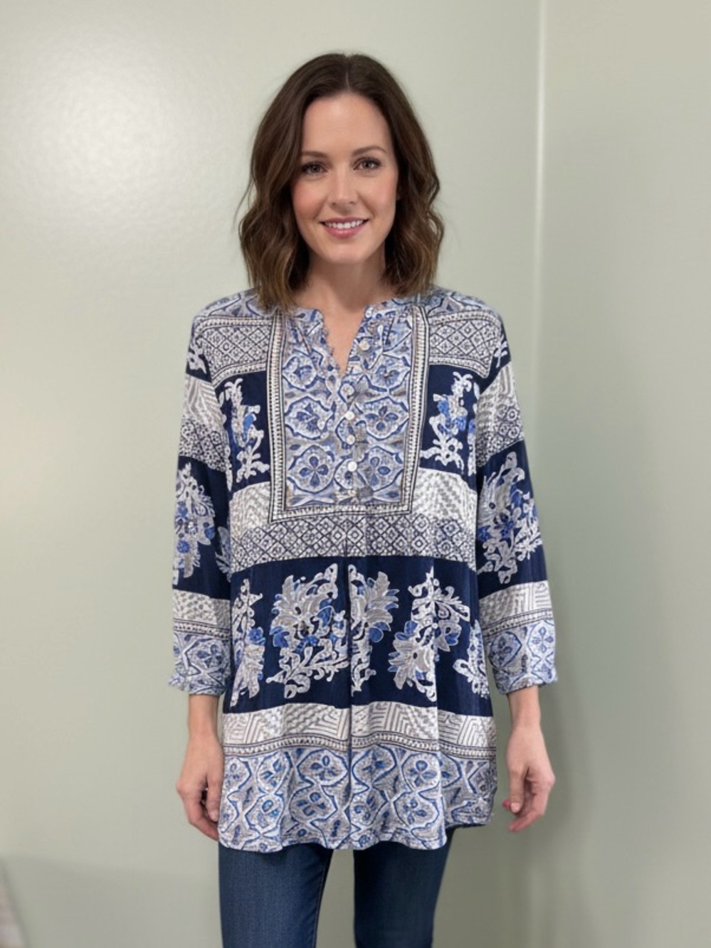 Lucky Brand Navy and White Floral  Tunic cotton blend size 1X